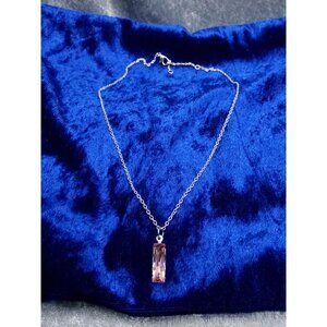 vintage silver tone dainty pink acrylic single chrystal necklace